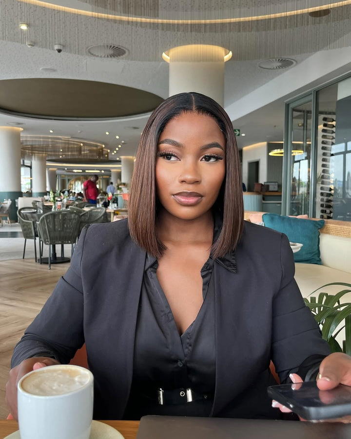 Chocolate Brown Glueless & Ready to Wear Sleek Bob Pre-cut Lace Closure Wig