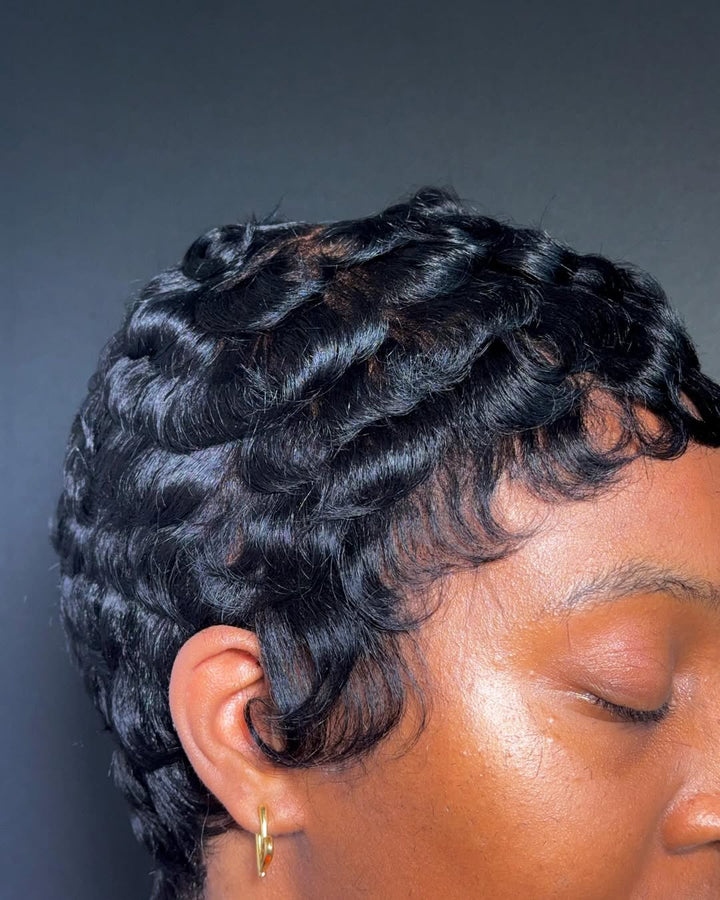 Natural Realistic Short Pixie Cut Curly Full Lace Wig