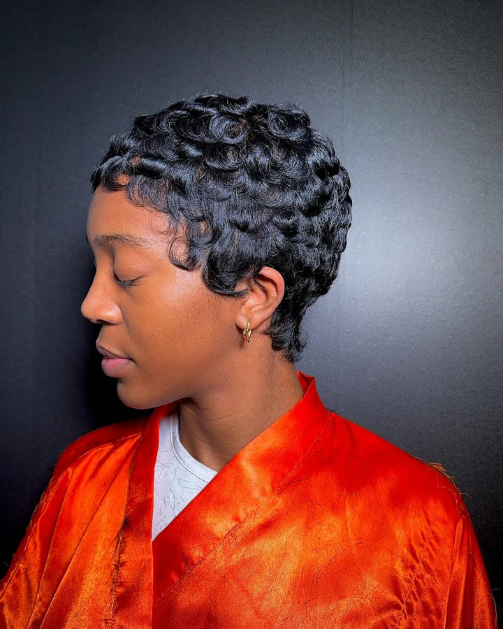 Natural Realistic Short Pixie Cut Curly Full Lace Wig