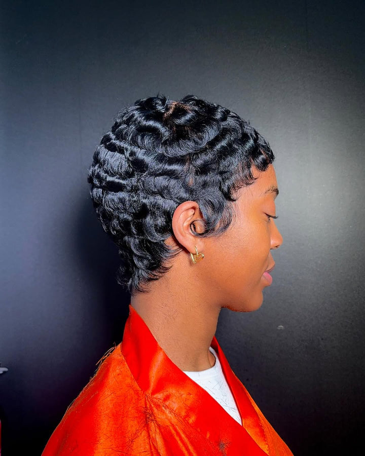 Natural Realistic Short Pixie Cut Curly Full Lace Wig