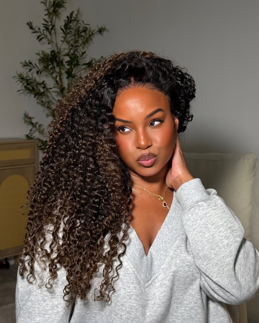 Chestnut Brown Ombre Curly 5x5 Lace Closure Wig