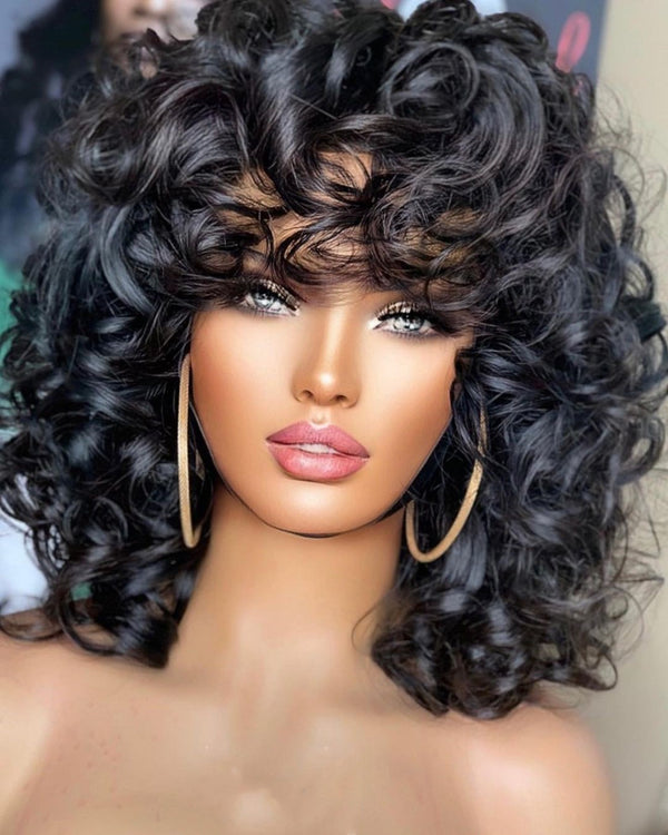 Short Bouncy Curly With Bang Bob Wig