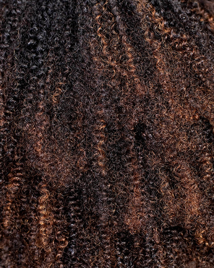 Coffee Brown Bangs Style Coily Curls Wig With Lace Parting