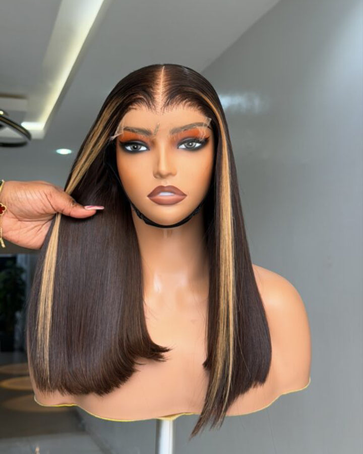 Skunk Stripe Blonde Straight Hair 5x5 Lace Closure Wig