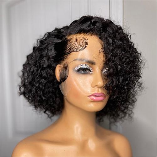 Curly Fluffy Short Human Hair 13x4 Lace Frontal Wig