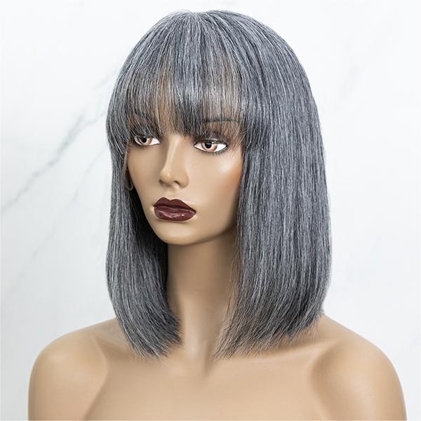 Salt And Pepper Grey Bob With Bangs Glueless Wig Instyle Wig