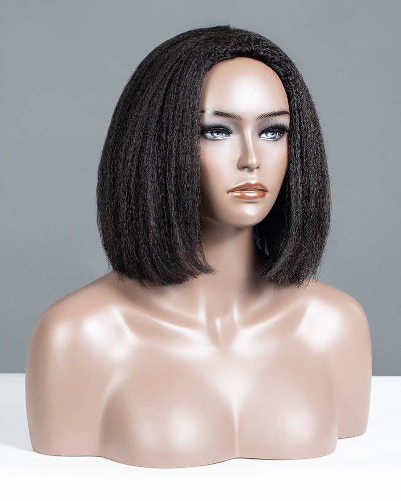 Natural Kinky Straight Glueless Drawstring Half Wig