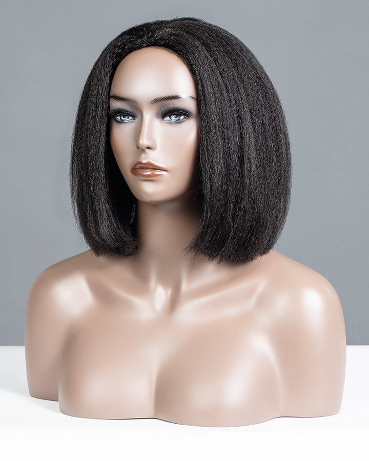 Natural Kinky Straight Glueless Drawstring Half Wig