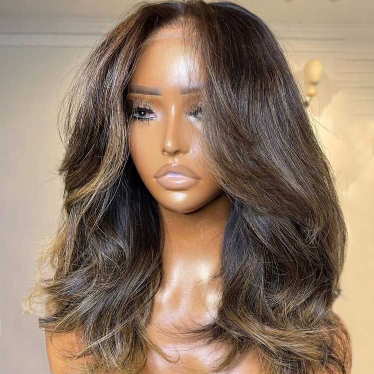 Blonde Highlight Wavy Layered Glueless Lace Frontal Wig Instyle wig