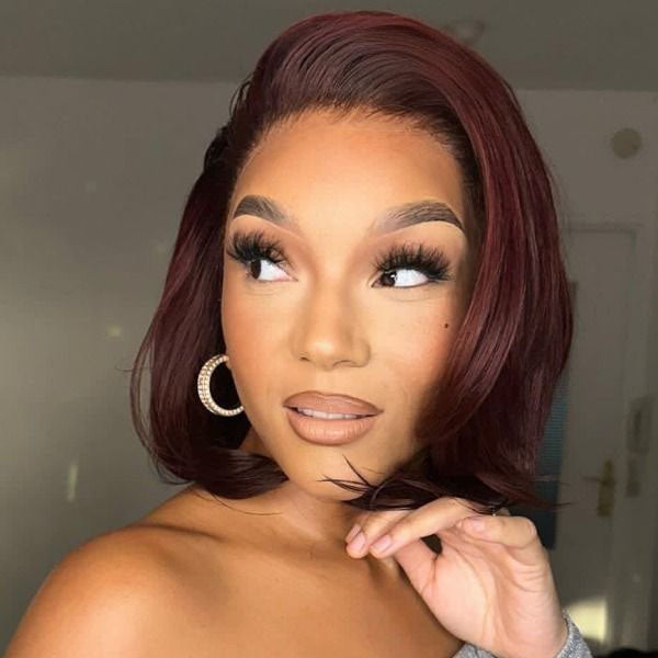 Burgundy Side Part Bob Glueless Human Hair Invisible Lace Front Wig