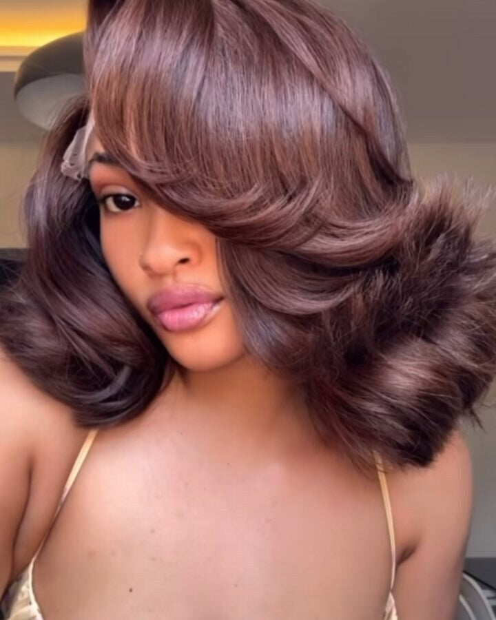 Dark Brown Layered Cut 5x5 Lace Closure Body Wave Wig