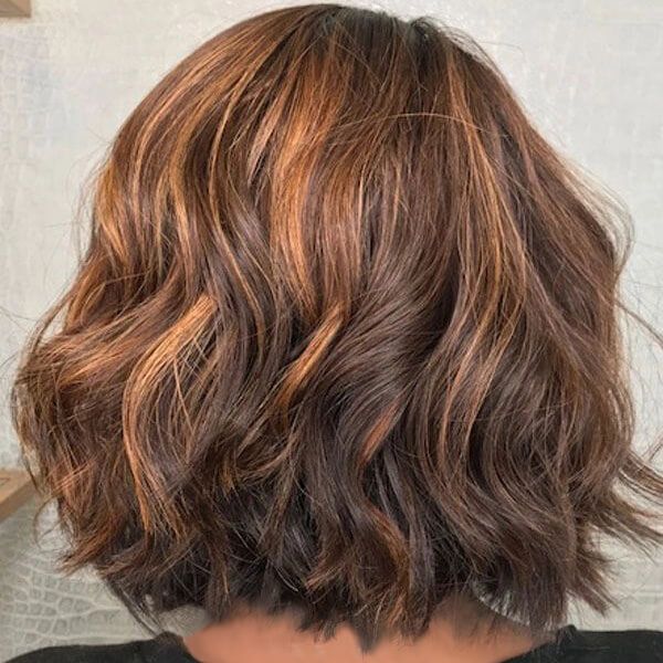 13x4 Lace Frontal Short Asymmetrical Wavy Bob Caramel Highlights Wig