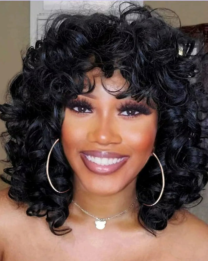 Short Bouncy Curly With Bang Bob Wig