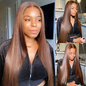 13X4 Lace Frontal Chocolate Brown Straight Wigs
