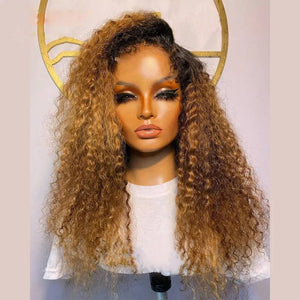 13x4 Lace Frontal Brown and Black Mixed Natural Curly Edges Wig