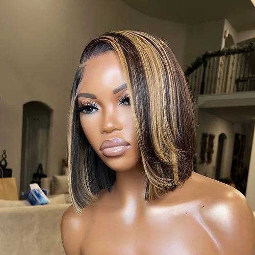 5x5 Lace Closure Straight Blonde Highlight Bob Wig