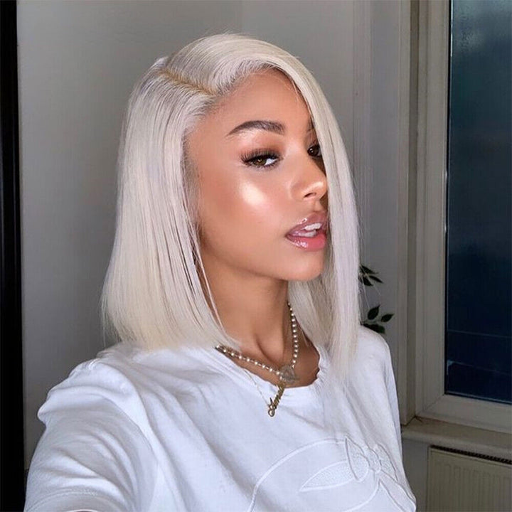 13x4 Lace frontal Platinum Blonde Straight Bob Wig