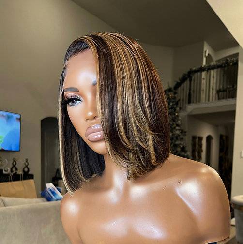 5x5 Lace Closure Straight Blonde Highlight Bob Wig