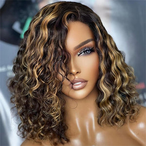 13x4 Lace Frontal Gold Black Mixed Highlight Water Wave Wig