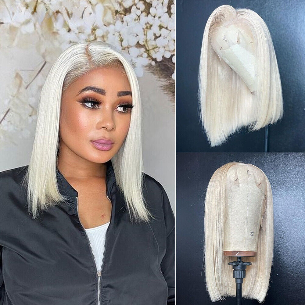 13x4 Lace frontal Platinum Blonde Straight Bob Wig