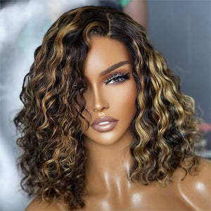 13x4 Lace Frontal Gold Black Mixed Highlight Water Wave Wig