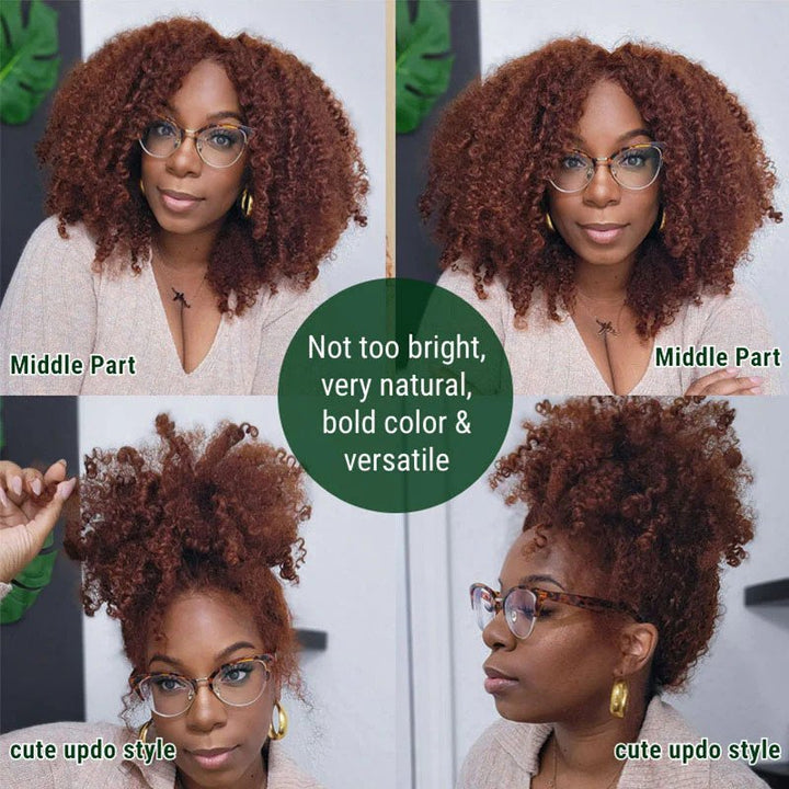 13x4 Lace Frontal Kinky Curly Auburn Brown Color Wig