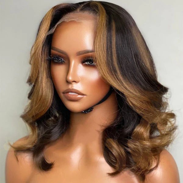 5x5 Lace Closure Black And Brown Omber Highlight Loose Wave Wig