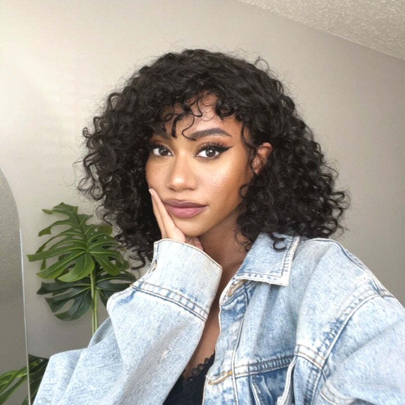 Glueless Bouncy Curl Wig With Bangs