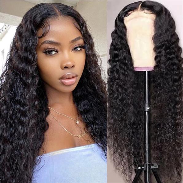 5X5 Lace Closure Human Hair Deep Wave Wig